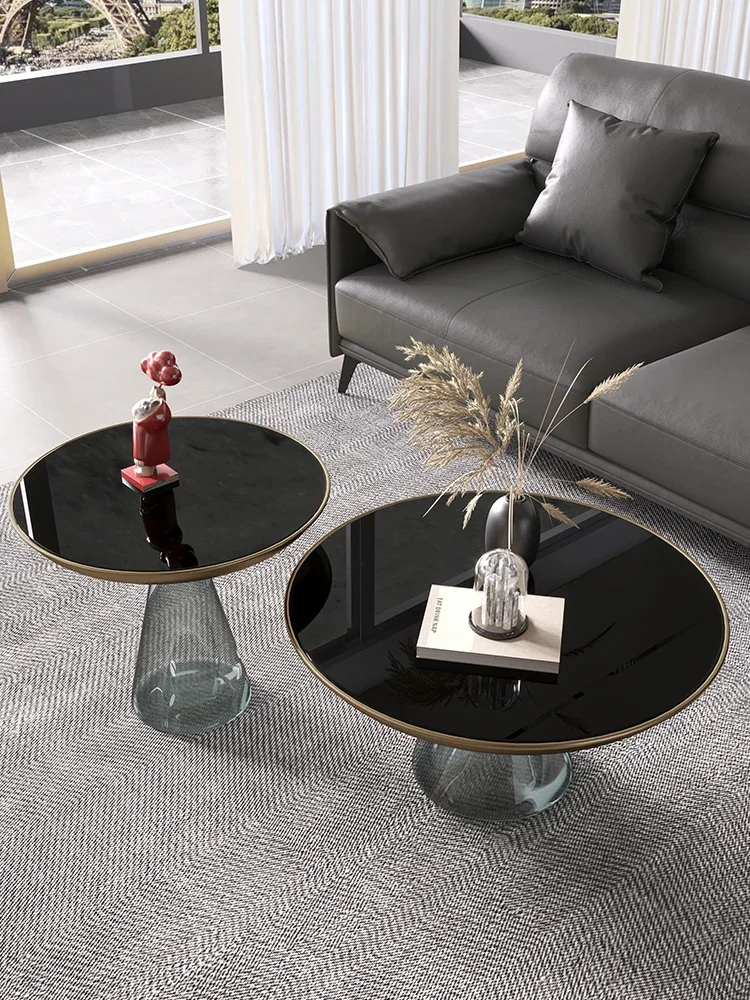 

Modern light luxury simple style glass ins net red designer transparent corner table size round high-low combination tea table