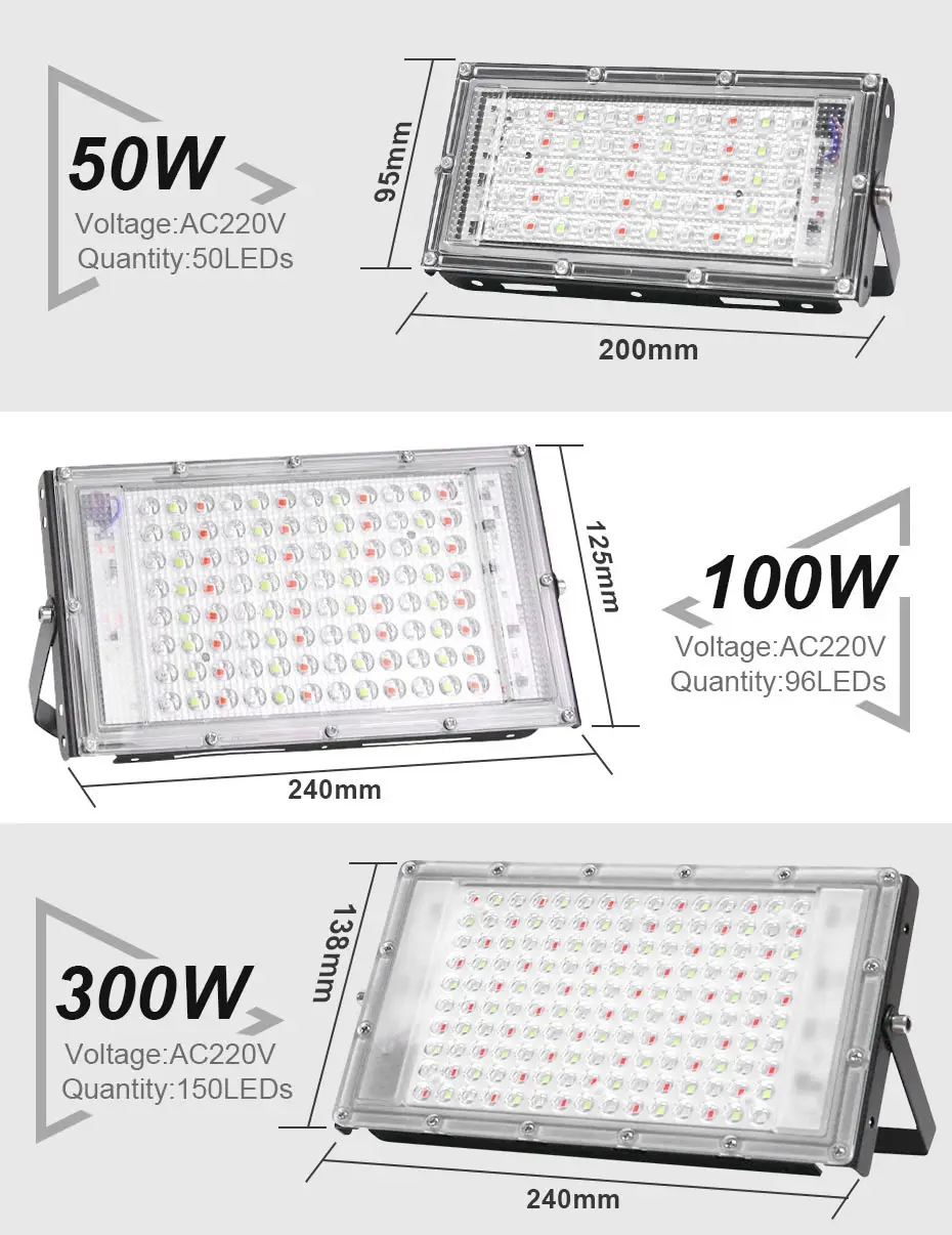 50w led floodlight 50W 100W 300W EU Plug LED RGB Flood Light Outdoor Lighting IP65 Waterproof Led Spotlight 220V Floodlights with Remote Control garden flood lights