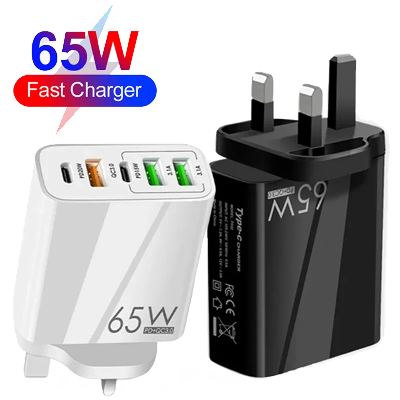 

65W Phone Charger Type C Fast Charging QC3.0 EU/US/UK Plug for IPhone 15 14 13 12 Pro Max Huawei Xiaomi Samsung Quick Charging