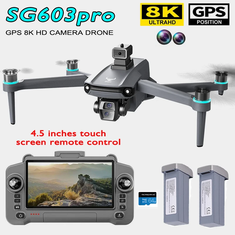 Drone Selfie Poche SG603 GPS 8K déplié, ultra compact avec hélice et caméra HD