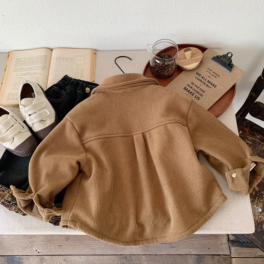 Fleece Lined Corduroy Shirt for Boys Baby Fashionable Autumn Winter Clothes Korean Style Children's Clothing Baby Shirt