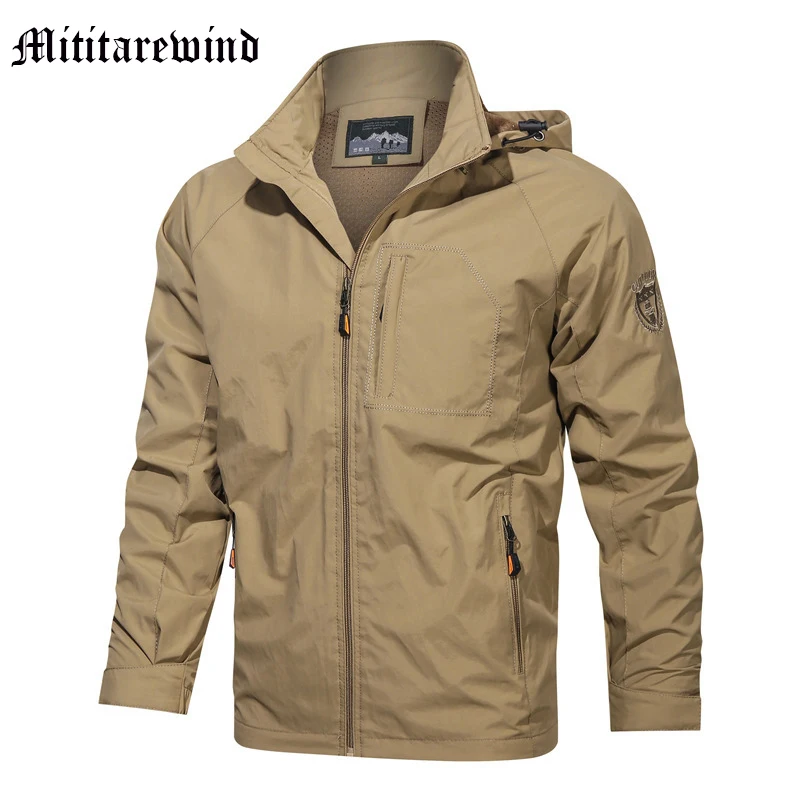 

Spring and Autumn New Men's Jacket Coat Male Sportswear Thin Windproof Solid Color Versatile Casual Hoodie Military Style