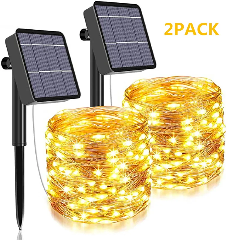 2 Pack LED Solar Light Outdoor Waterproof Fairy Garland String Lights Christmas Party Garden Solar Lamp Decoration 12/22M