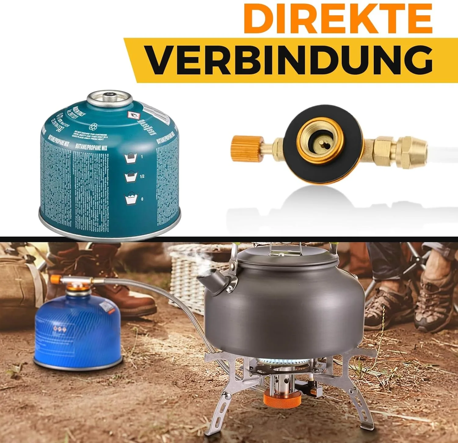 Camping Gas Stove Refill Adapter with Hose LPG Long/Flat Tank Filling OD/CB Can Connector European German Outlet Charging Valve