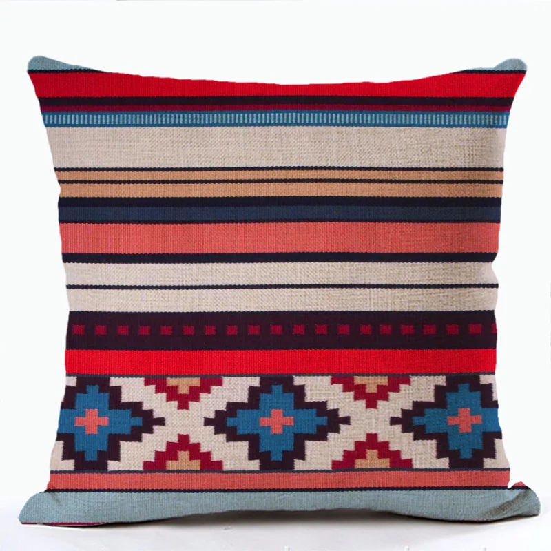 Bohemian Patterns Linen Cushions Case Multicolors Abstract Ethnic Geometry Print Decorative Pillows Case Living Room Sofa Pillow 