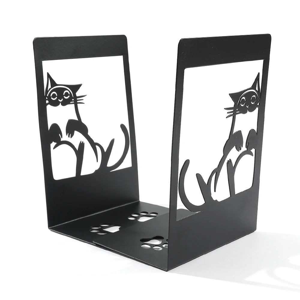 Black Cat Footprints Book Ends Iron Bookends Gift for Book Loves 2Pcs book holder