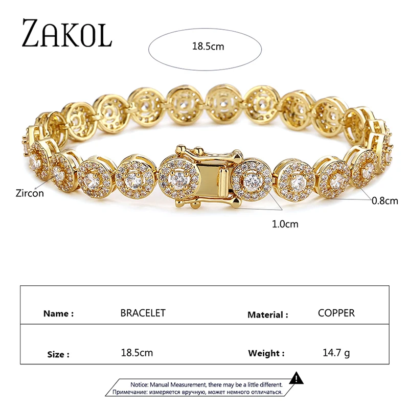 Zacoll-클래식 기하학 라운드 큐빅 지르코니아 테니스 팔찌 여성용, 매력적인 럭셔리 신부 보석 액세서리 BP2271