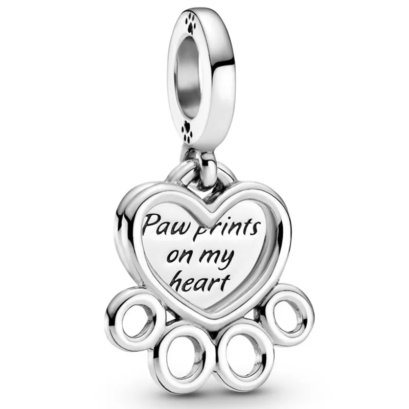 

Original Hearts Paw Print Dangle Beads Charm Fit Pandora Women 925 Sterling Silver Bracelet Bangle Jewelry