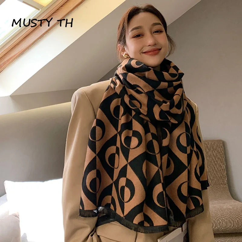 Cashmere Winter Scarf for Women, Warm Shawl, Outdoor Scarves and Shawls, Thick Plaid Shawls, Luxury Brand, Office, Designer