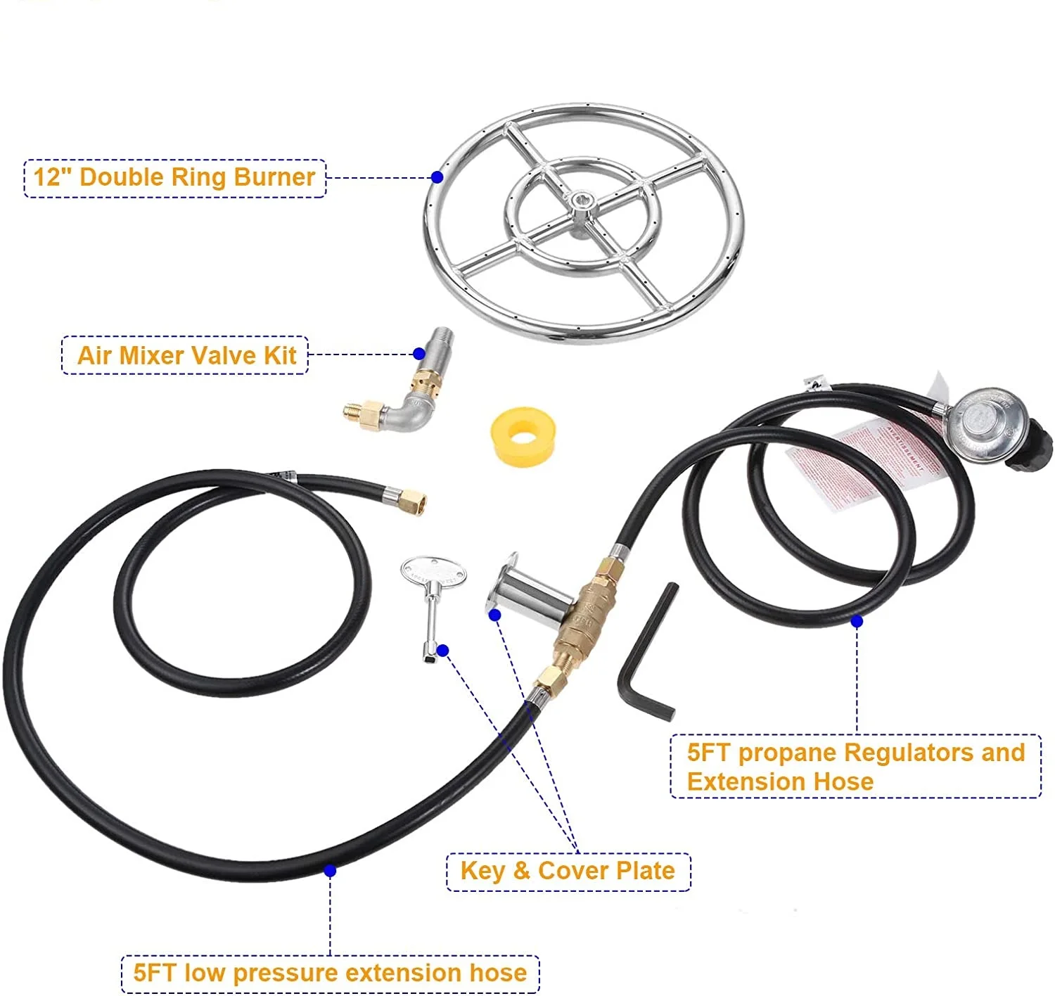 Fire Ring Burner Valve Assembly 12 inch Stainless Steel Fire Pit Installation Kit for Propane Gas Pit Outdoor Fireplaces