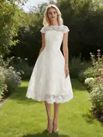 Abaowedding Women's Cocktail Dress Floral Lace Knee Length Short Formal Wedding Bridal Gown - Image 4