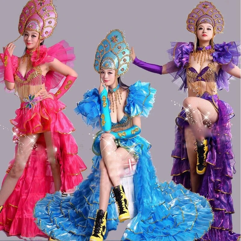 

Celebrate Party Show Belly Dance Costume Set Bra Top Skirt Egyptian Sexy samba opening dance big swing dress