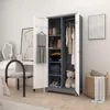72.8" H Metal Tool Storage Cabinet, Broom Closet Storage Cabinet with Hooks, Garage Storage Cabinet with Shelves，	Grey-white 2