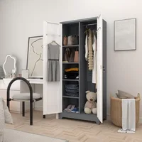 72.8" H Metal Tool Storage Cabinet, Broom Closet Storage Cabinet with Hooks, Garage Storage Cabinet with Shelves，	Grey-white 2