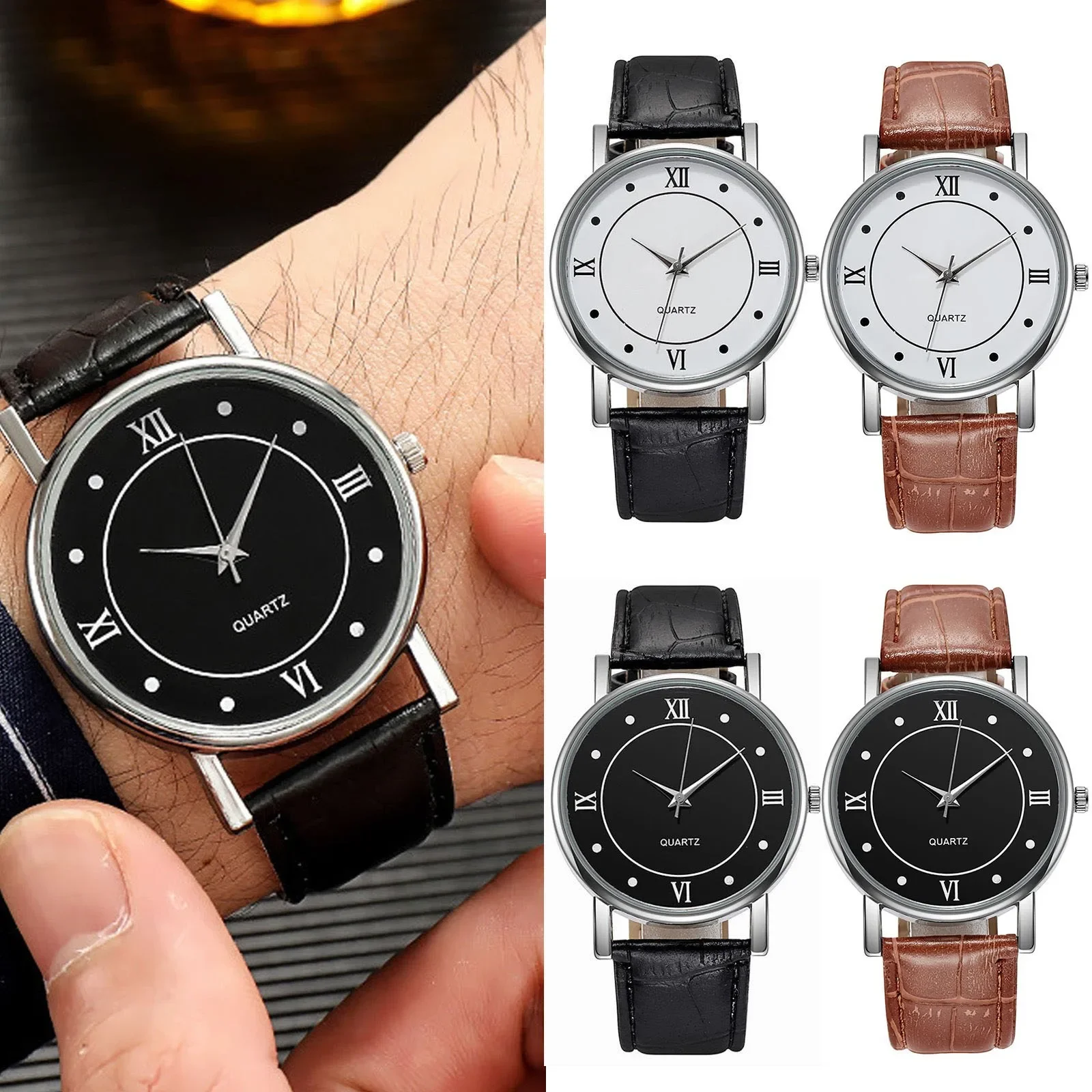 

Men's Casual Business Quartz Watch Thin Belt Roman Scale Alloy Dial Leather Strap Wristwatch Business Occasions reloj hombre