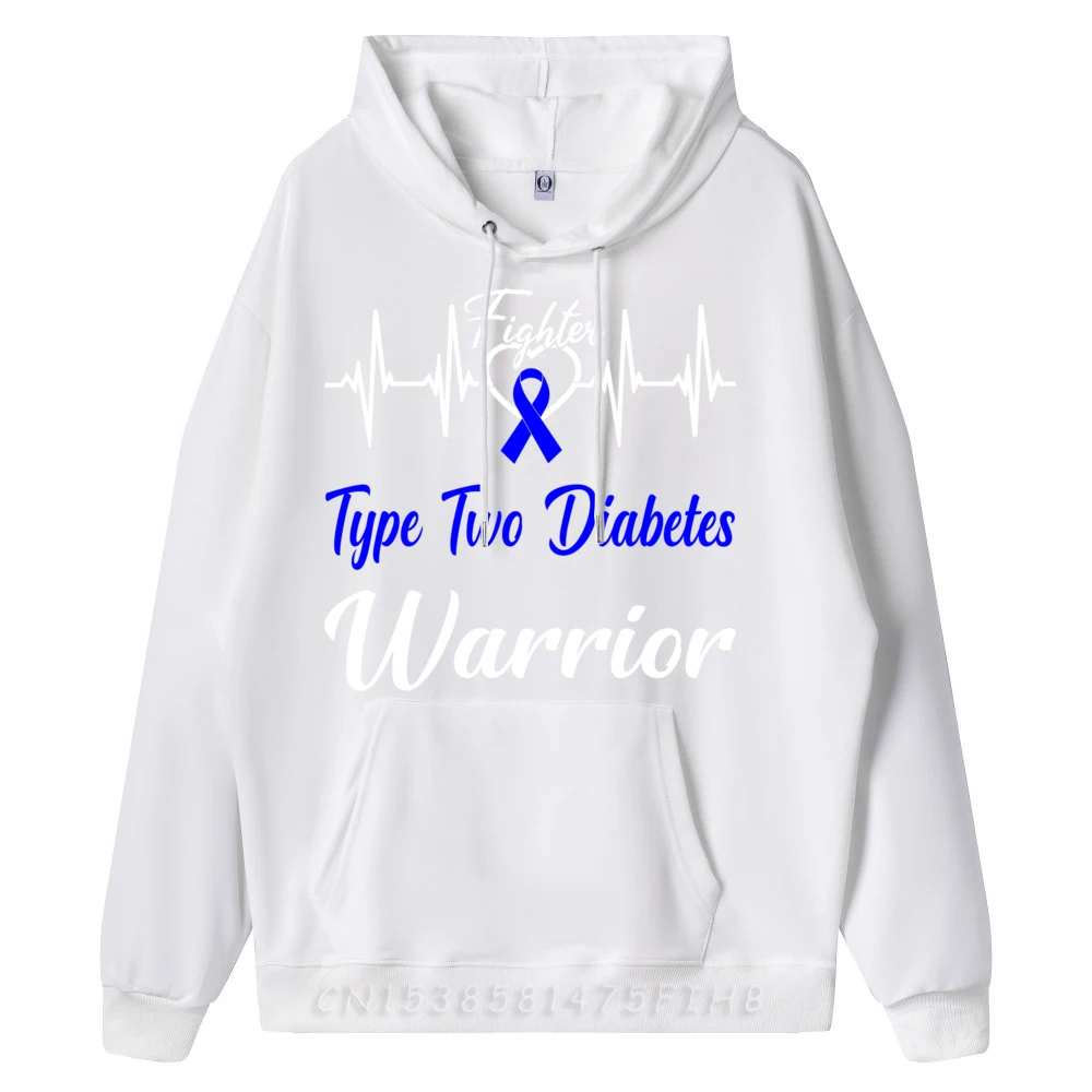 Hoodies Type Two Diabetes Diabetic T2D Hoodies Summer Retro Casual long Sleeve Round Collar Man Sweatshrt Casual Type Two Diabetes Diabetic T2D Fighter Warrior Heartbeat white