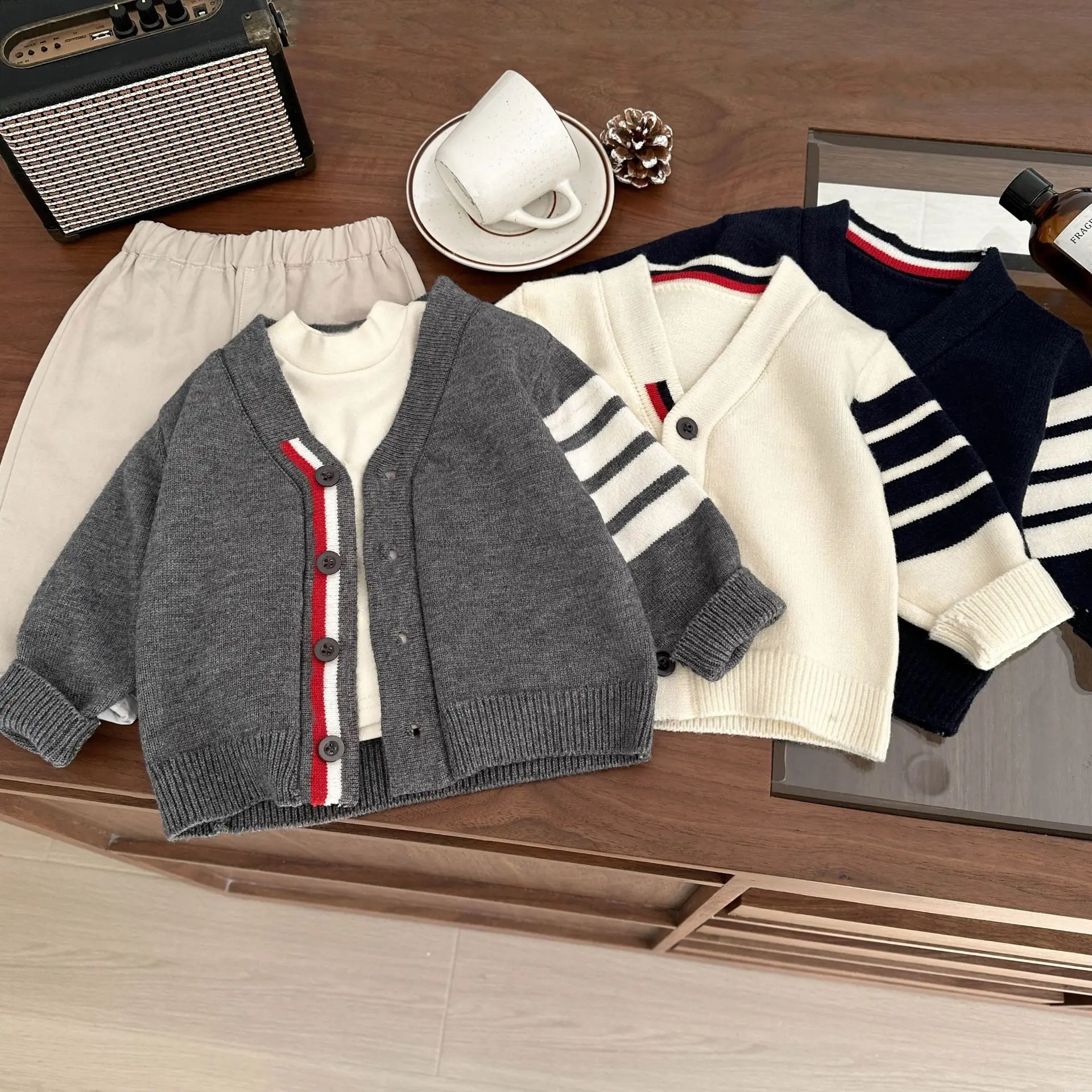 Baby Clothing Boys Baby Knitted All Match Cardigan Spring Autumn New Boys Korean Style V Neck Fashion Casual Sweater Coat