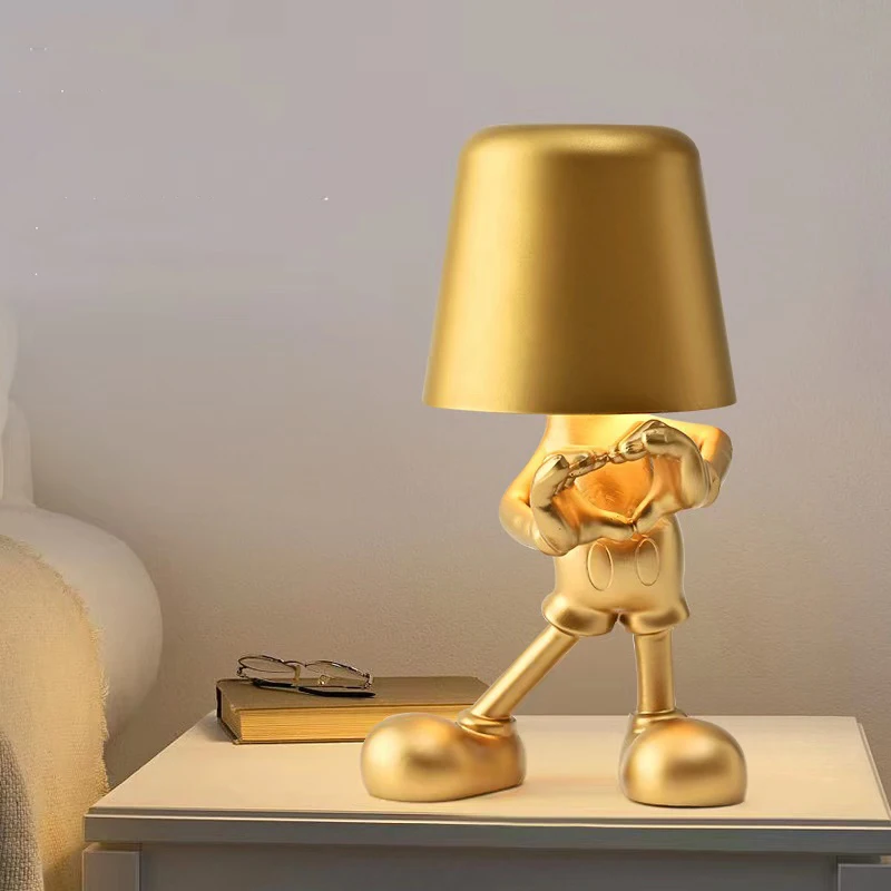 

Italy Little Golden Man Night Light Thinkers Lamp Art Decor Study Coffee Shop Bar Bedside Table Lamps Children's Room Brothers