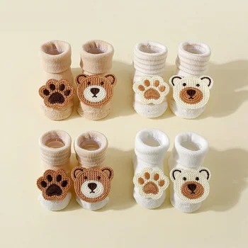 4 Pairs Baby Cartoon Bear Non-Slip Socks 1