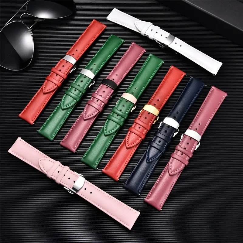 Premium Leather Watch Straps with Stainless Steel Butterfly Buckle - Casual and Stylish Watchbands