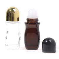 Amber 50ml empty glass roll-on deodorant bottles with Plastic Roller Ball 1