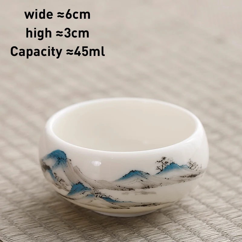 Chinese Style Ceramic Mountain Pattern Single Cup, Jade Porcelain, Creative Kung Fu Teaset Small Teacup for Household Office Use