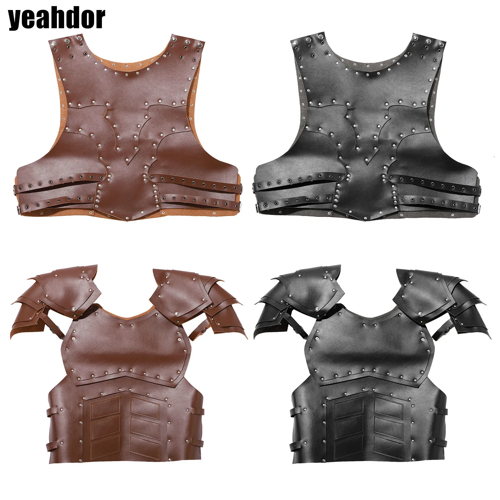 

Medieval Warrior PU Leather Chest Armor Rivets Buckle Belt Gladiator Knight Body Guard Protector for Halloween Cosplay