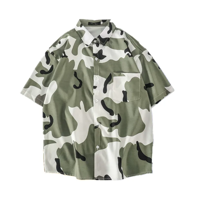 

Y2K Мужская винтажная рубашка на пуговицах, летняя новая Гавайская пляжная рубашка, Мужская Уличная одежда оверсайз, камуфляжная рубашка с коротким рукавом, Koszula