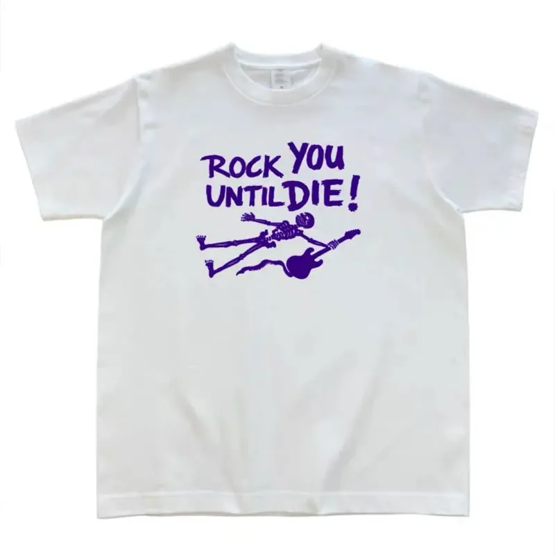 

Retro back letter skull musical instrument print men and women couple T-shirt summer