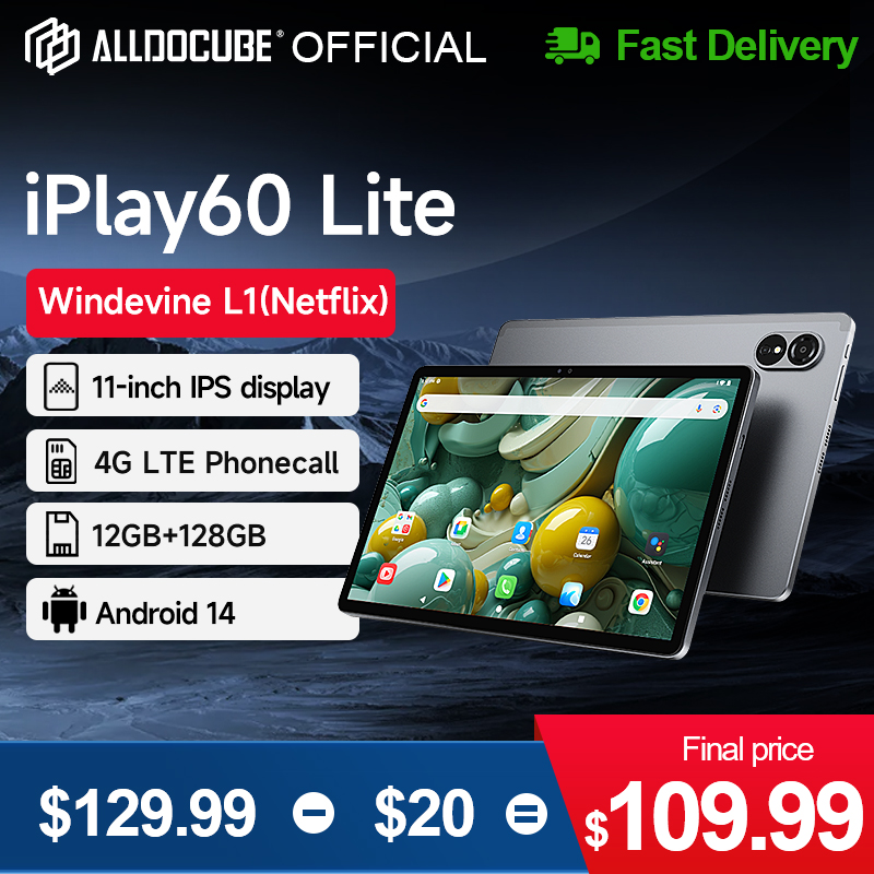 Alldocube iPlay60 Lite10.95inch Tablet UNISOC T606 Android 14 4GB+8GB of virtua RAM 128GB ROM 4G Dual SIM Card