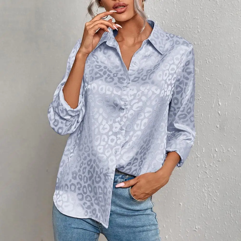 

Women's Spring Shirt Leopard Print Long Sleeve Lapel Loose Appliqué Single Breasted Cardigan Formal Business Style Shirt