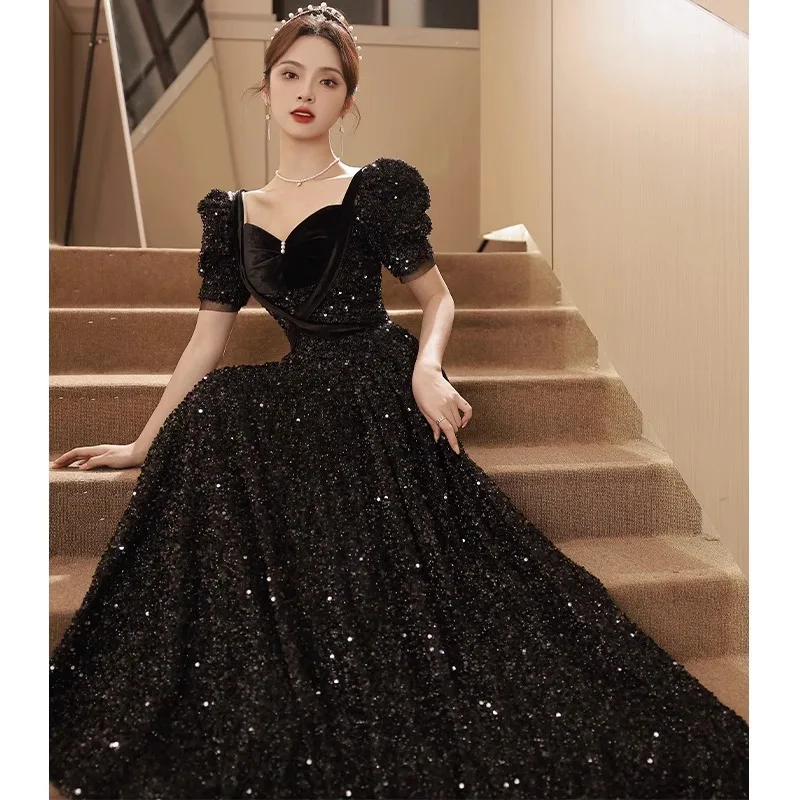 

Banquet Dress for Women 2024 French Style Classic Elegant Square Collar Evening Dresses A-Line Floor-Length Formal Prom Gown