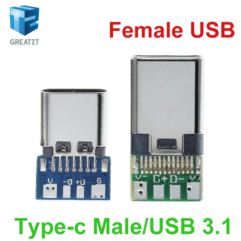 10pcs USB 3.1 Type C Connector 12/24 Pins Female/Male Socket Receptacle Adapter to Solder Wire & Cable 24 Pins Support PCB Board