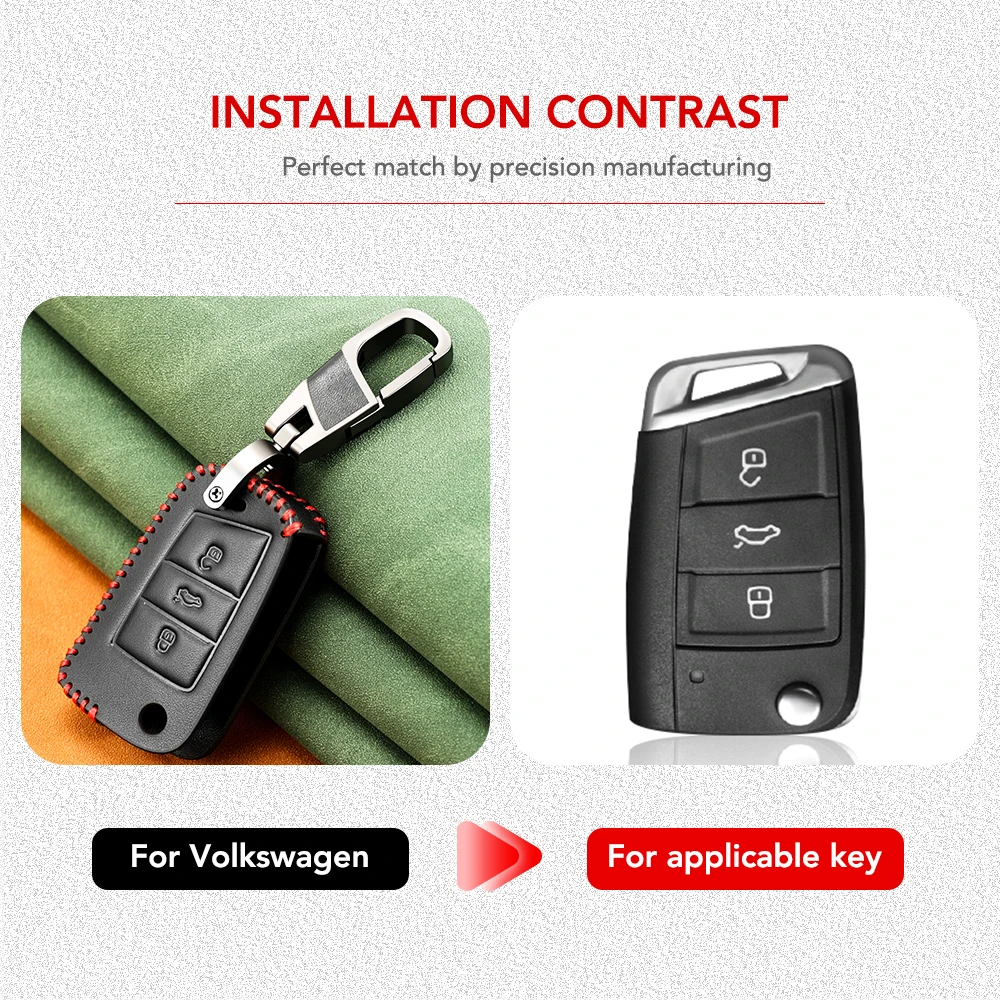 Key Case, Key Case Cover, Remote Control Case Cover Leather Key Case For Volkswagen VW Golf 7 GTI R MK7 Tiguan Skoda Octavia A7 Karoq Seat Leon Ibiza