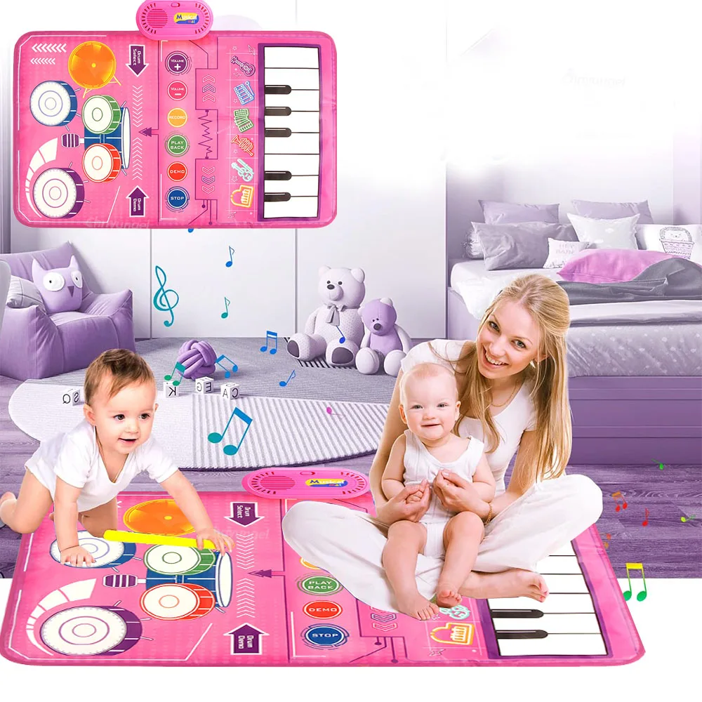 2 In 1 Piano Mat for Kids Piano Keyboard & Jazz Drum Music Touch Play Carpet Baby Toddlers Music Instrument Education Toys Gift 3