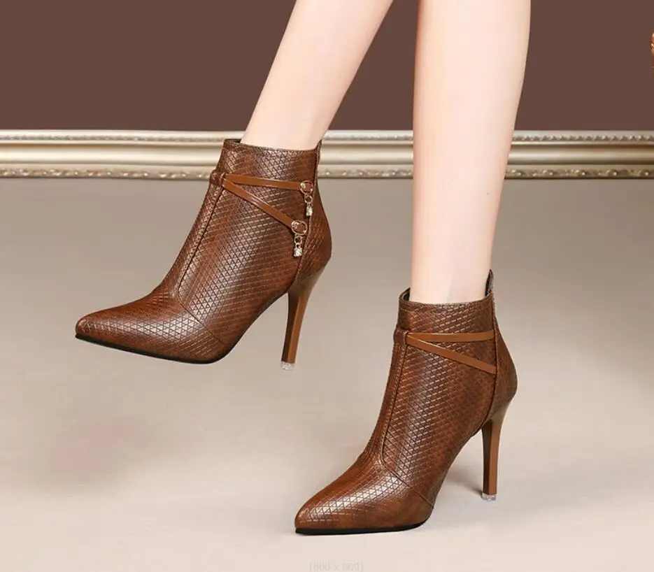 Sexy Woman Ankle Boots Fashion Slender pointed toe Ladies Elegant Thick Bottom Short Boots Black Autumn Winter Women's Boots