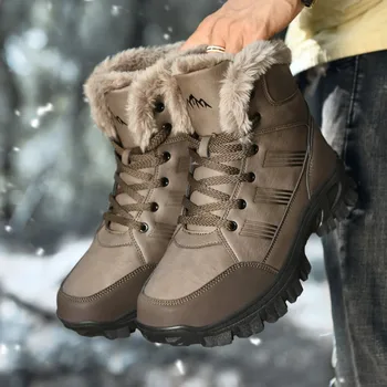 Men Winter Snow Boots Super Warm Men Hiking Boots High Quality Waterproof Leather High Top Big Size Men's Boots Outdoor Sneakers