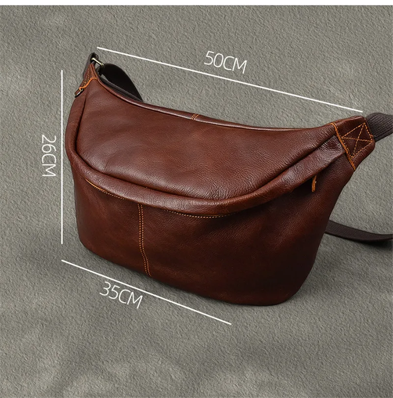 Retro natural first layer cowhide super large capacity men chest bag simple casual genuine leather sports shoulder diagonal bag