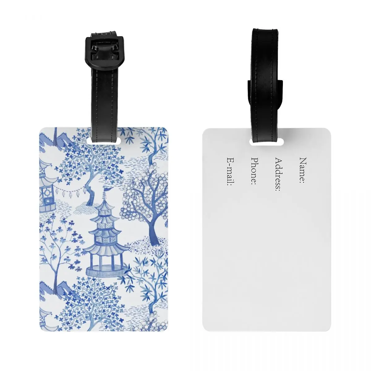 Custom Pagoda Forest Luggage Tag Custom Blue Delft Vintage Chinoiserie Baggage Tags Privacy Cover ID Label