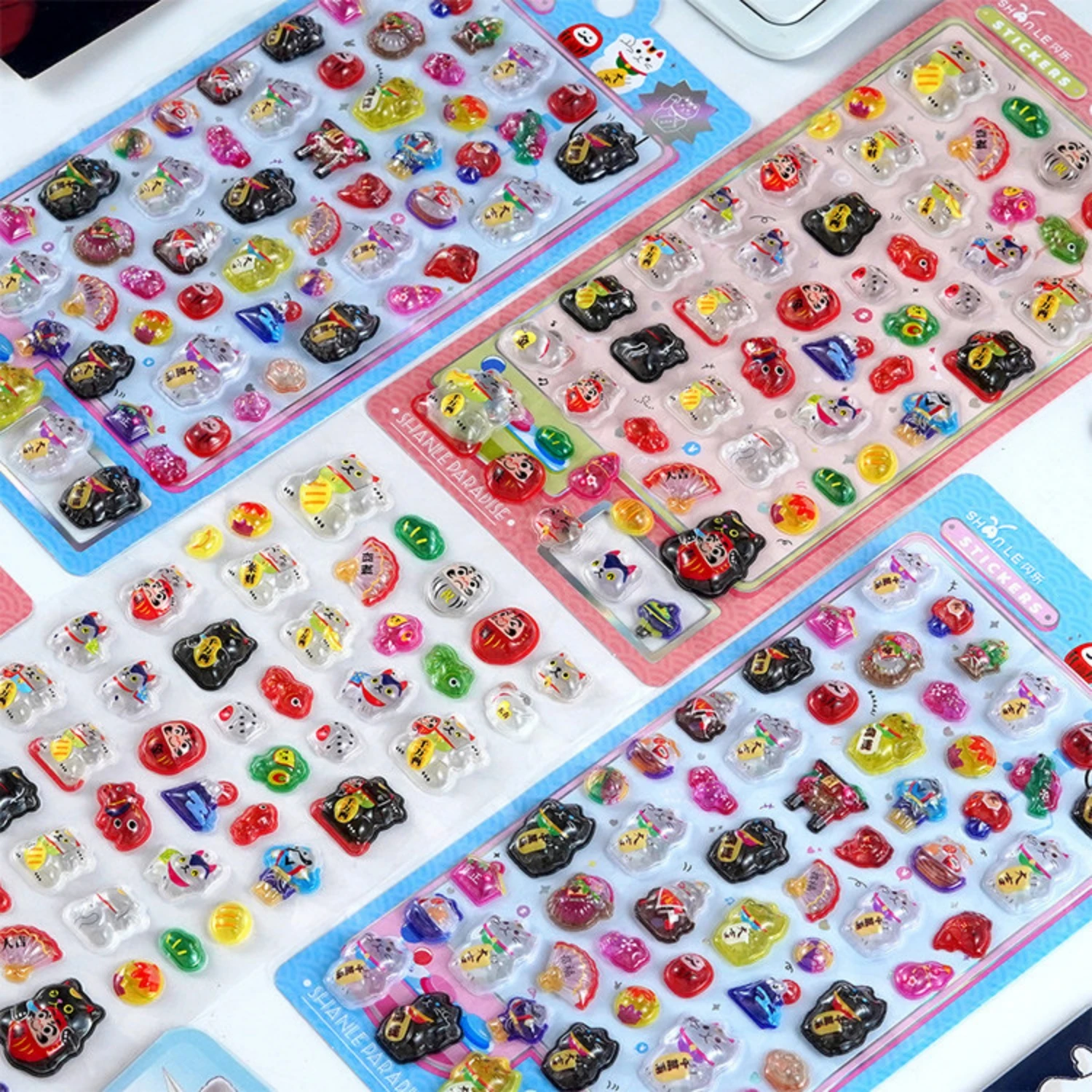 2 pcs Japanese Style Lucky Cat Drop 3D Relief Stickers Scrapbooking Diy Journal Stationery Sticker Deco School Supplies Gift