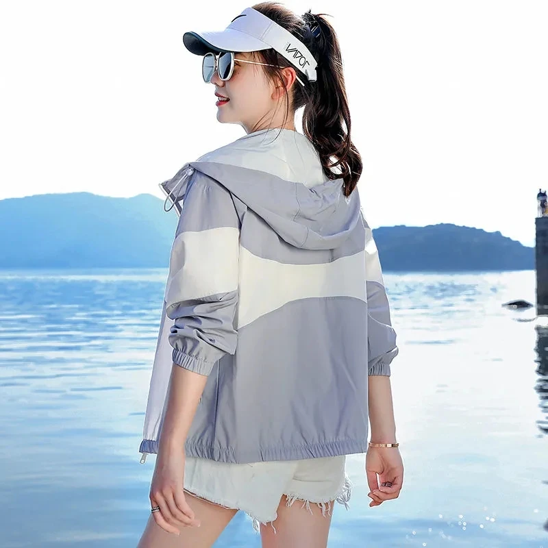 Summer Sun Protection Clothing  New Female Hooded Loose Sunprotective Clothing Student Fashion Short Breathable Casual Thin Coat
