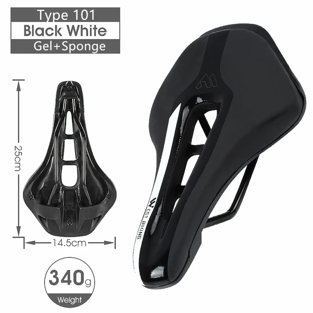 WEST BIKING Bike Saddle MTB Mountain Road Bike Seat PU Leather Gel Filled Cycling Cushion Comfortable Shockproof Bicycle Saddle 101 Black White