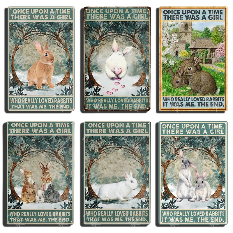 

Once Upon A Time, There Was A Girl Who Really Loved Rabbits Sign Metal Tin Signs Wall Decor, Vintage Forest Art Poster Plaque