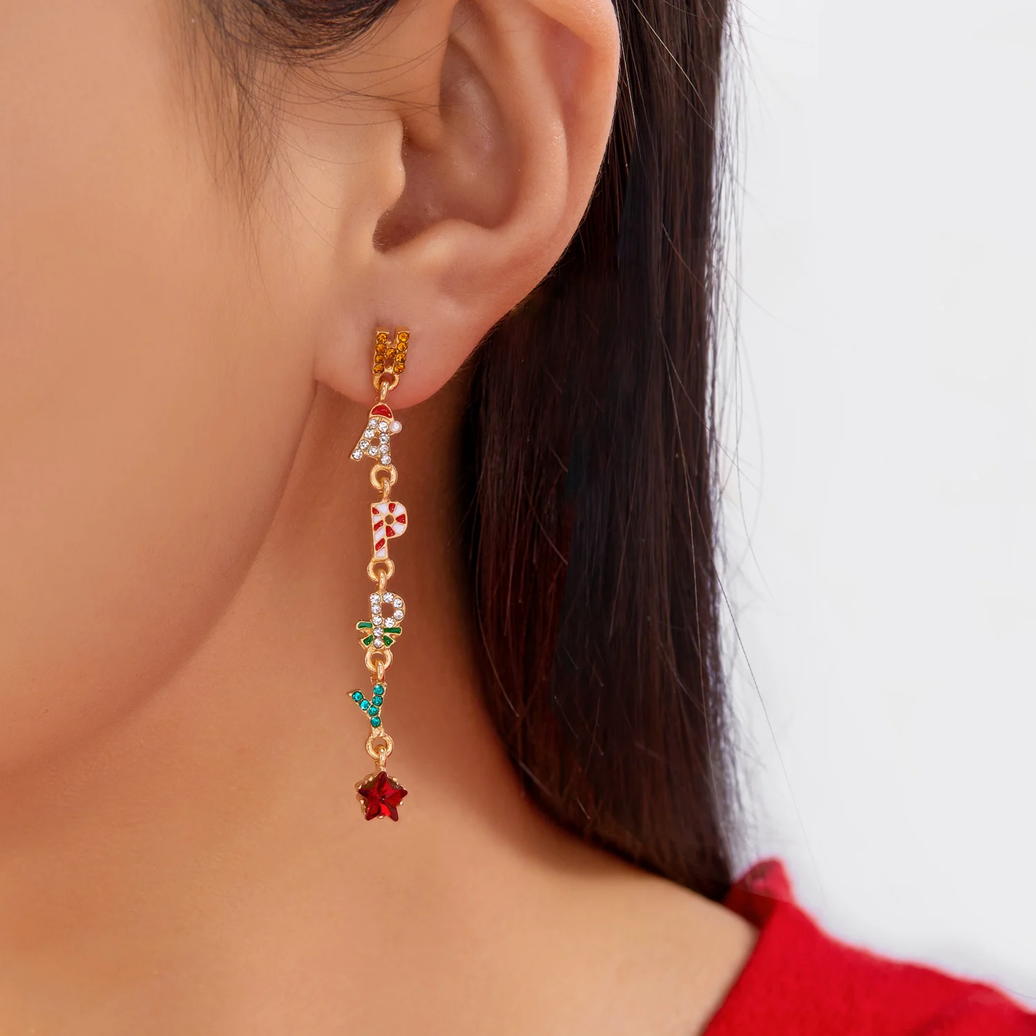 Bunte Weihnachten Strass Buchstaben Quaste Ohrringe für Frauen Faszinierende Perle Schneeflocke Schleife Ohrringe Party Schmuck Zubehör – Detail 3