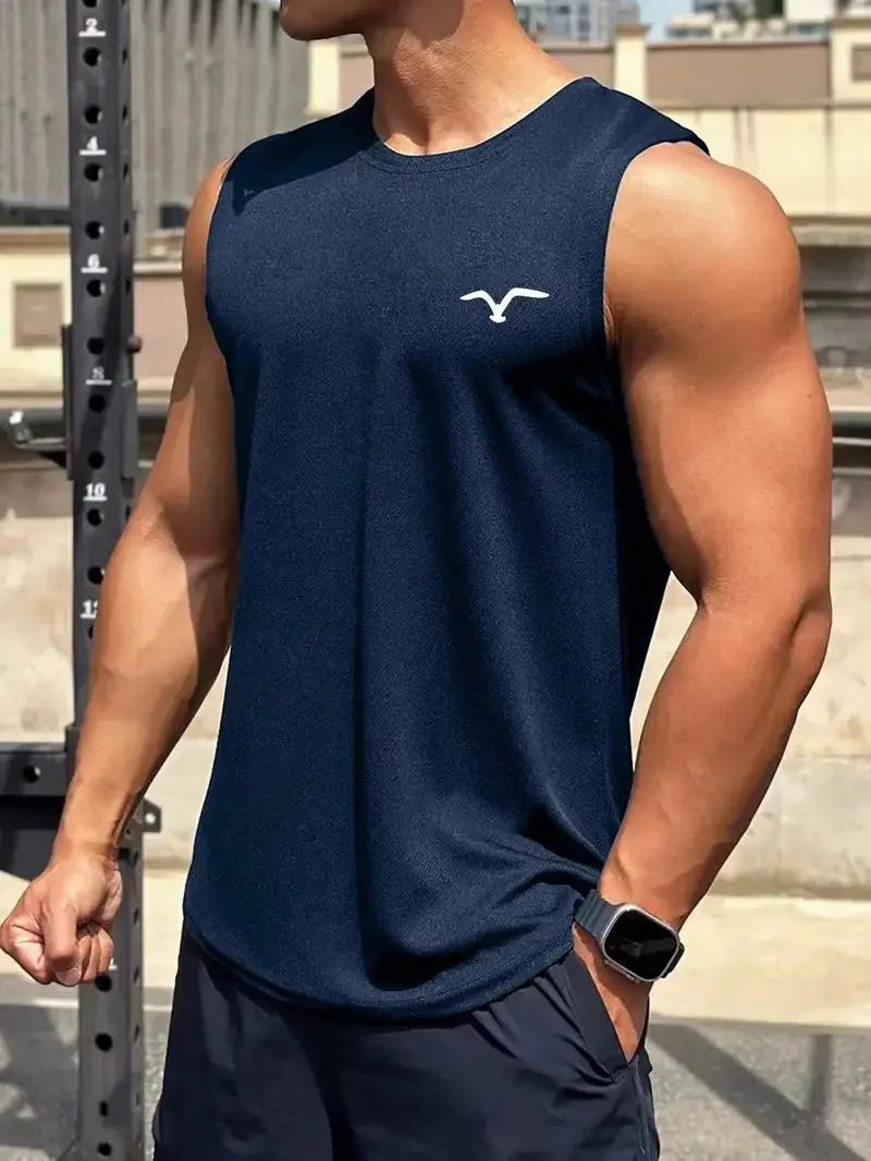 Gilet sportivo da uomo senza maniche, girocollo, T-shirt fitness alla moda, traspirante, a maniche corte - Image 5