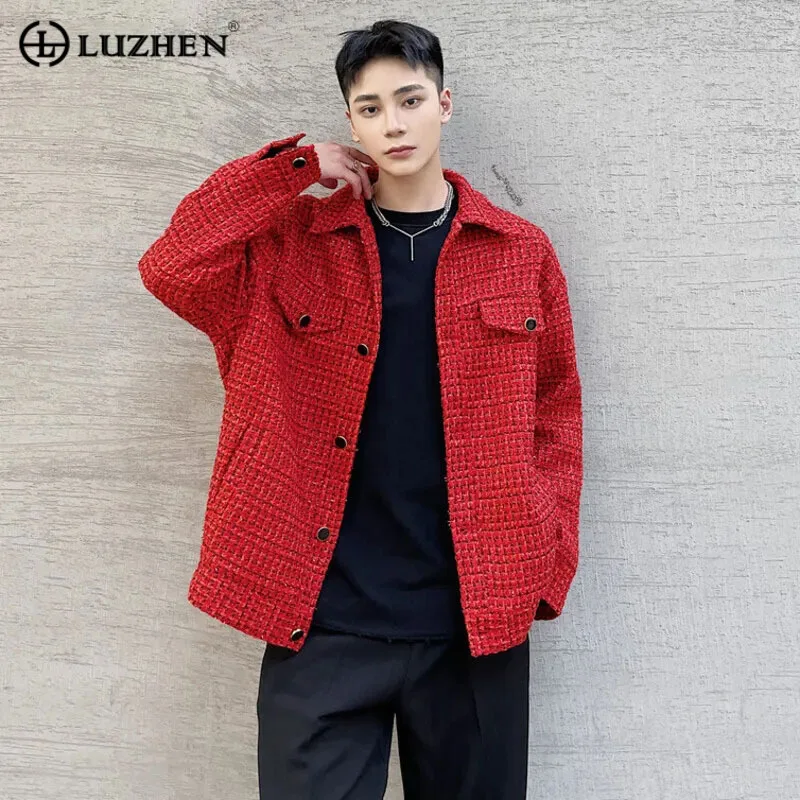 

LUZHEN Fashion Solid Casual 2023 Color Original Checked Design Jackets Men's Autumn High Quality Trendy Elegant New Coat 98a283