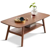 Tier Solid Oak - Coffee Table 2- Practical Center Table Double Storage Small Apartments (Walnut, 31.49" D x 19.68" W x 17.32" H) 2