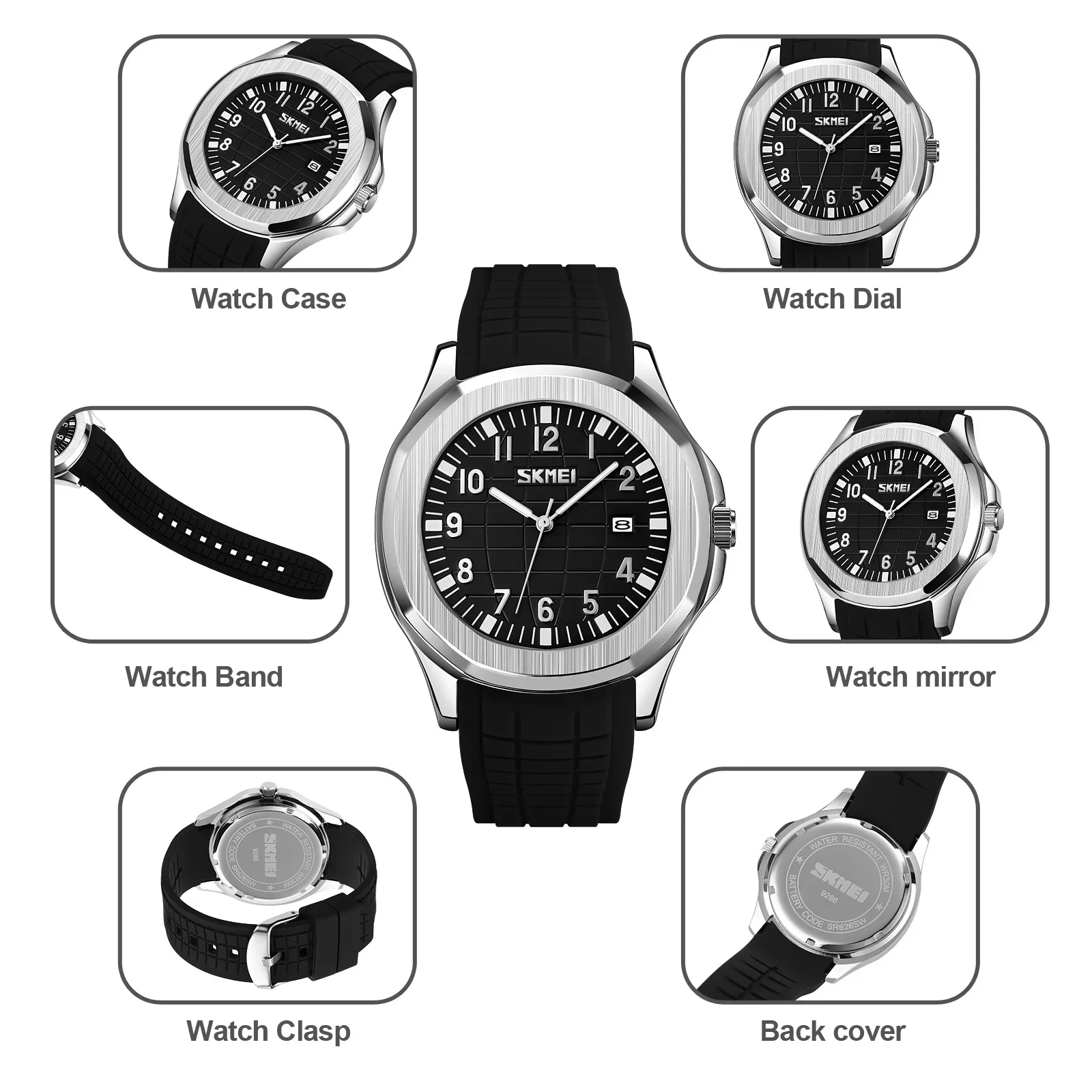 SKMEI 9286 Man Casual Waterproof Date Sports Watches Clock For Men Male Relogio Masculino Quartz Movement Wristwatches 5