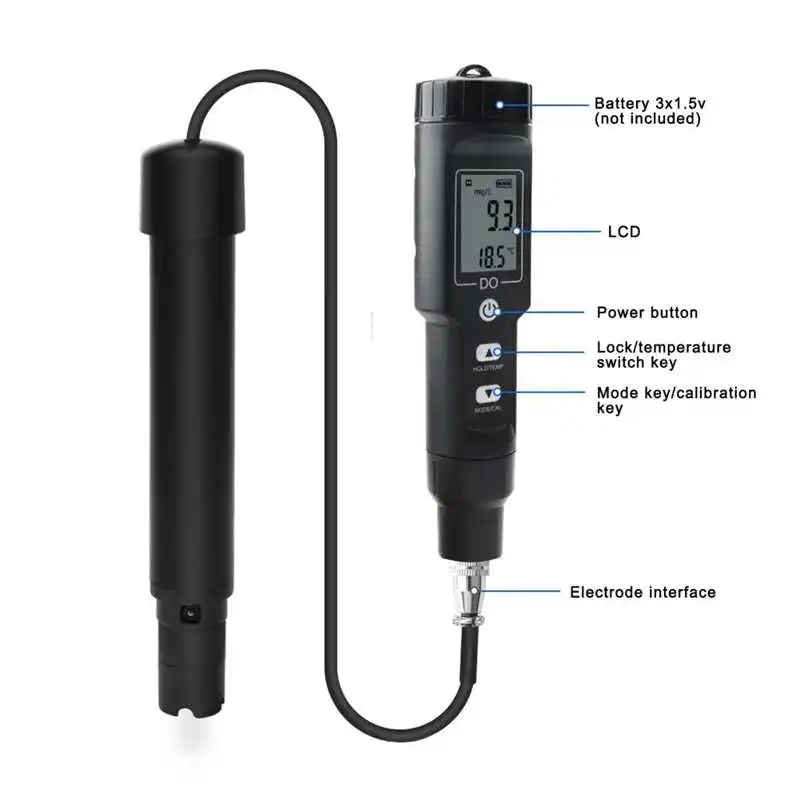 Digital Dissolved Oxygen Meter Detector Water Quality Tester with Temperature Detection e