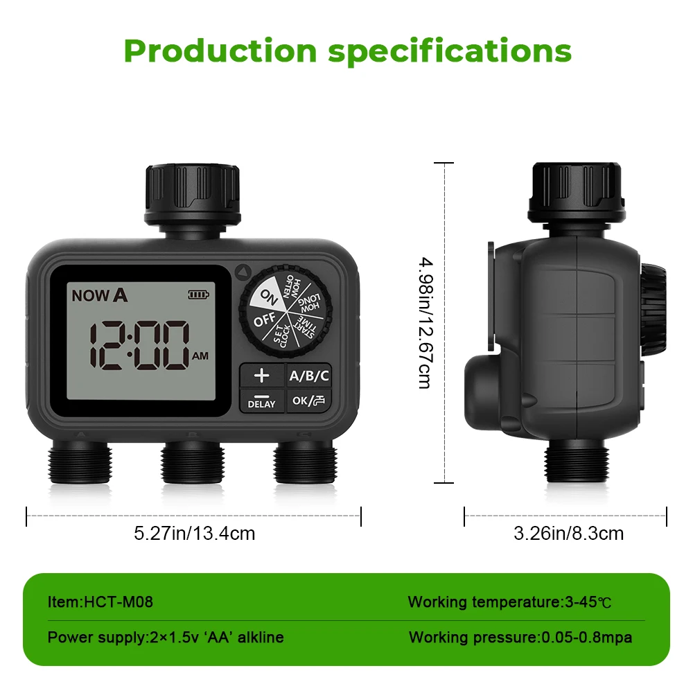 2025th Newest Eshico HCT-M08 3-Outlet Water Timer Automatic/ Manual/ Rain Delay Sprinkler 3P Watering System 3 Zone Garden Tool 6